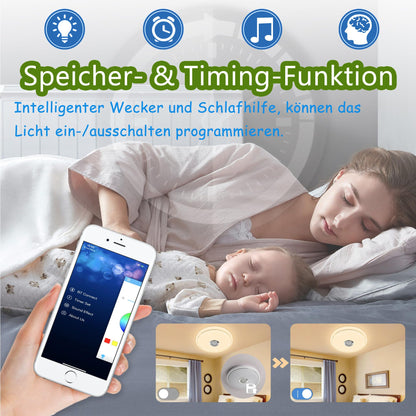 YRHome 48W LED Ceiling Light Dimmable with Bluetooth Speaker Ceiling Lamp Starry Sky RGB Color Changing with Remote Control or APP Control Music Playback for Bedroom Kids Room