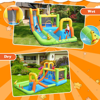 GOPLUS Inflatable Bounce House, Water Slide with 2 Splash Pools, 2 Slides, Climbing Wall, Water Cannon, Basketball Hoop, Toss Game & Target Balls, for 3-10 years, 503 × 290 × 216 cm (Without Blower)
