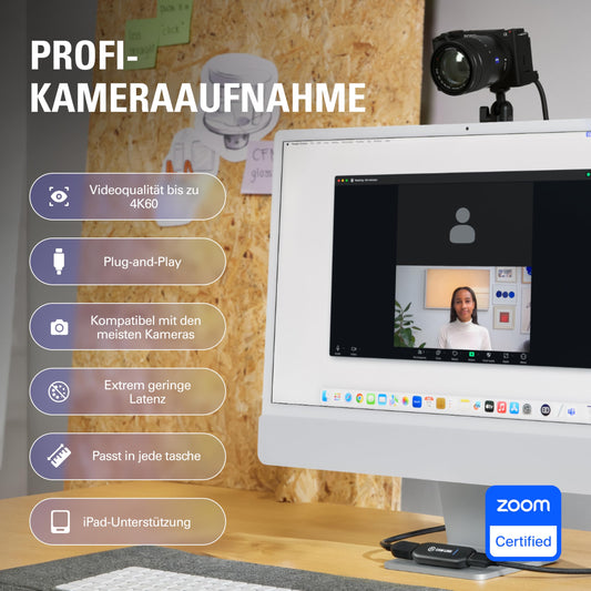 Elgato Cam Link 4K - external capture card for DSLR camcorders, as webcam, meetings, streams, recordings in 1080p60 or 4K30-4K60, easy connection with OBS, Zoom, Discord, HDMI to USB 3.0, PC, Mac, iPad.