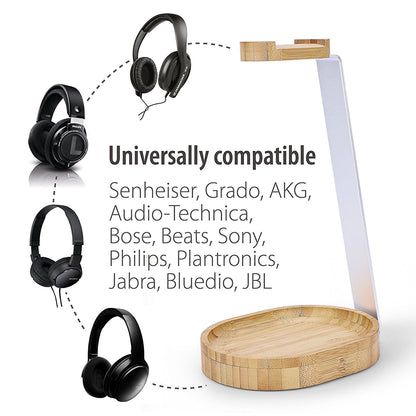 Avantree TR902 - Universal Wood & Aluminum Headphone Stand, Stable Headset Holder Rack with Cable Holder.
