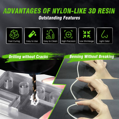 SUNLU Nylon-like 3D printing resin, high strength and durable photopolymer resin for LCD/DLP/SLA printers, 395-405nm UV curing, great for functional parts, prototypes, 1000G Grey.