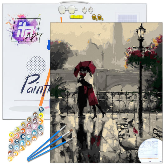 ITA Art Paint by Numbers Complete Set with Stretcher Frame, Acrylic Paints, Brushes, Accessories, Gift Box - DIY Painting Craft Kit with Canvas for Adults, 30x40 cm, Rainy Encounter