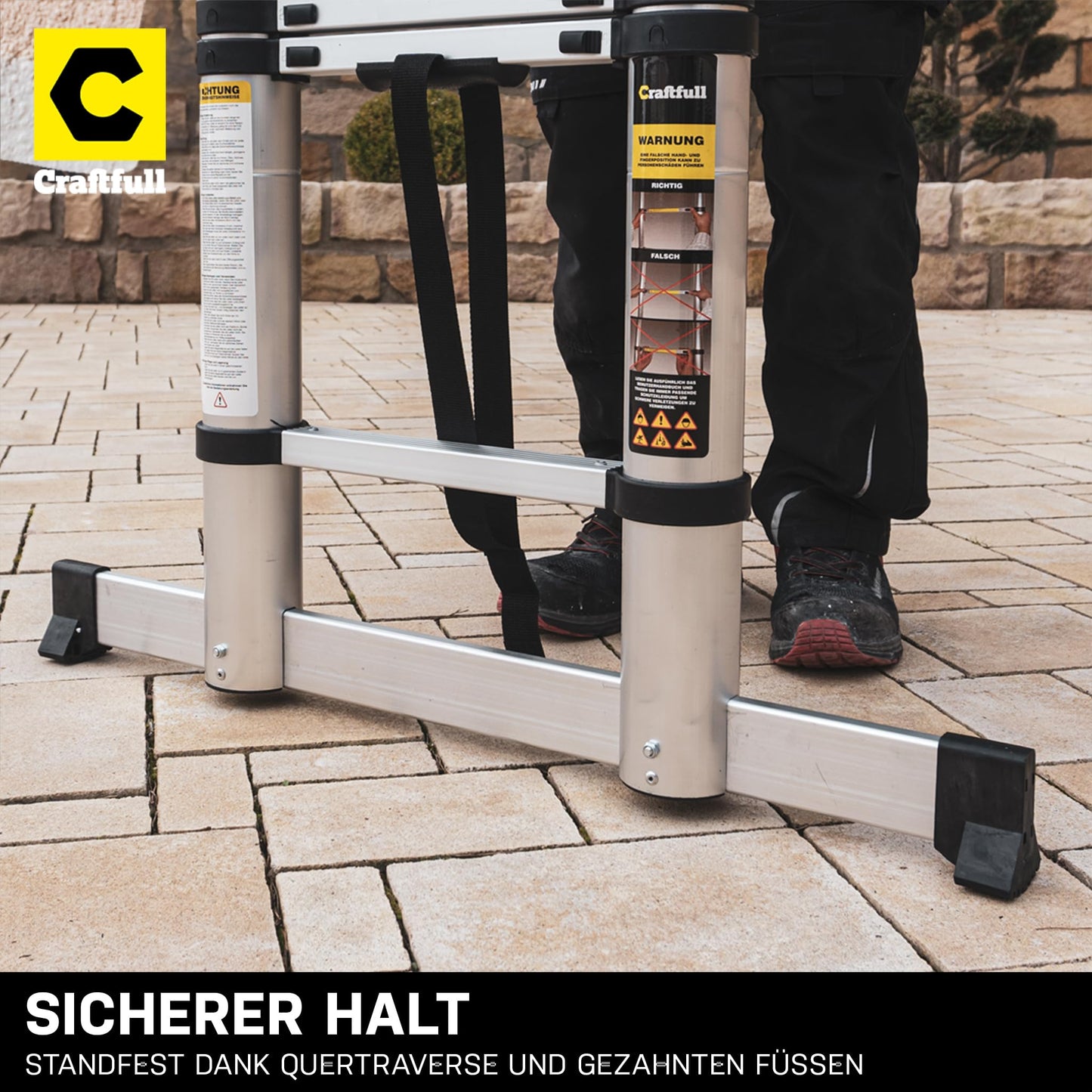 Craftfull Aluminum Telescoping Ladder CF-101A | 3-steps Height Adjustment - Step Ladder - Extendable Ladder - Step Stool - Extension Ladder - Aluminum Straight Ladder with Carrying Bag (10.5 feet)