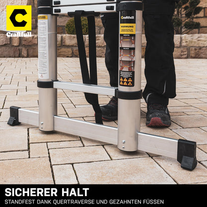 Craftfull Aluminum Telescoping Ladder CF-101A | 3-steps Height Adjustment - Step Ladder - Extendable Ladder - Step Stool - Extension Ladder - Aluminum Straight Ladder with Carrying Bag (10.5 feet)