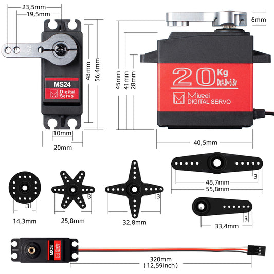 Miuzei steering servo RC digital servo 20KG 270° waterproof steering with metal gears for 1/10 1/8 scale models toys airplane robot arm wing car boat model building (3 pieces)