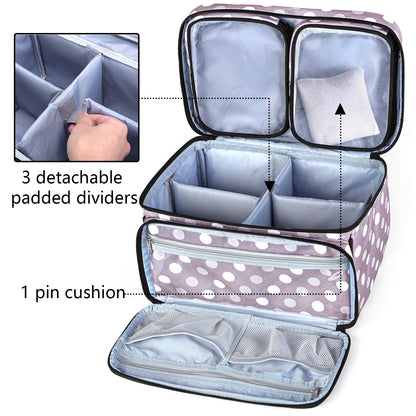 Luxja Sewing Accessories Bag, Sewing Kit Storage Bag, Yarn Bag for Wool, Sewing Tool Tote for Beginners, Travelers, Sewing Classes, Gray Dot