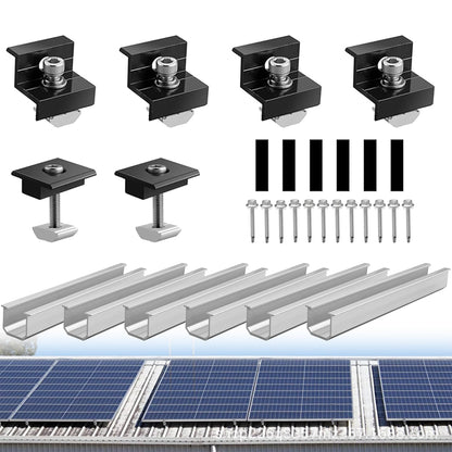 Solar panel mounting 2 module set: Photovoltaic PV mounts with 12cm aluminum rails and adjustable clamp for 30-35mm thick modules for flat roof trapezoidal sheet metal tile roof.