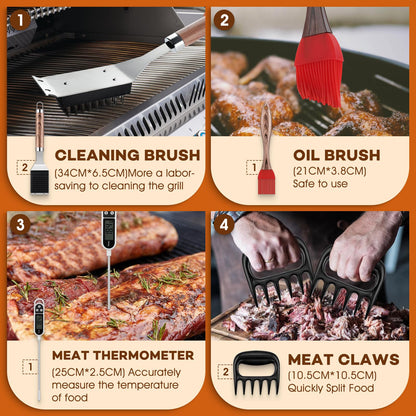 DRAGON RIOT Stainless Steel BBQ Tool Set, 29 Pieces BBQ Set for Men Gift, Premium Grill Accessories Set with Spatula in Aluminum Case, BBQ Tool Set High Quality for Outdoor BBQ.