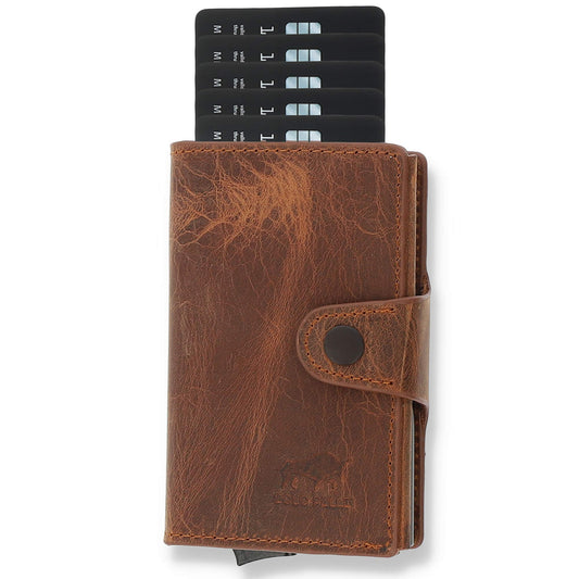 NEW: SOLO PELLE® Slim Wallet Mondo without coin compartment [holds up to 13 cards] Slimwallet [RFID protection] Card holder [Leather] Smart wallet for men and women (Vintage Brown)