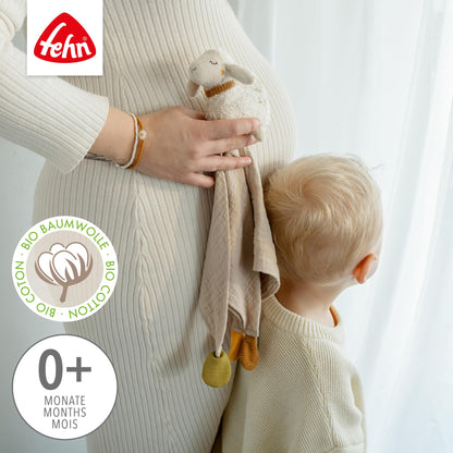 Fehn Cuddle Cloth Sheep Nature - Playmate & cuddly toy comfort blanket made of organic cotton - with pacifier attachment for babies & toddlers from 0+ months.