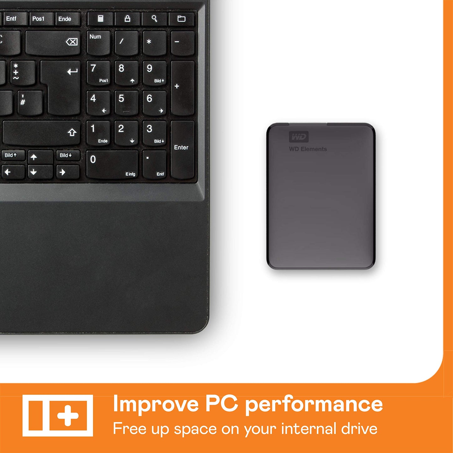 WD Elements Portable external hard drive 2TB (portable storage, USB 3.0 interface, plug-and-play, formatted for Windows) Black
