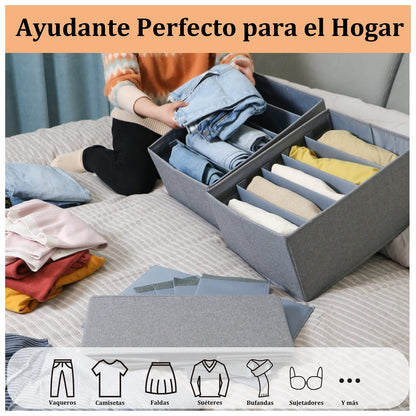Hersvin closet clothes organizer 2 pieces foldable stackable jeans organizer each with 5 grids 4 adjustable removable partitions fabric wardrobe storage container for clothes.