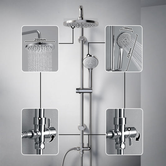 JOHO Stainless Steel Shower System Shower Set Shower Rod Rain Shower Set with ABS Shower Head D20cm