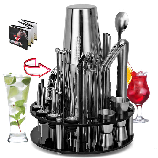 CKductpro Cocktail Set, 41-piece stainless steel Cocktail Shaker Set, 360° rotating acrylic stand, Bartender Set Bar Gift Set (41-Piece)