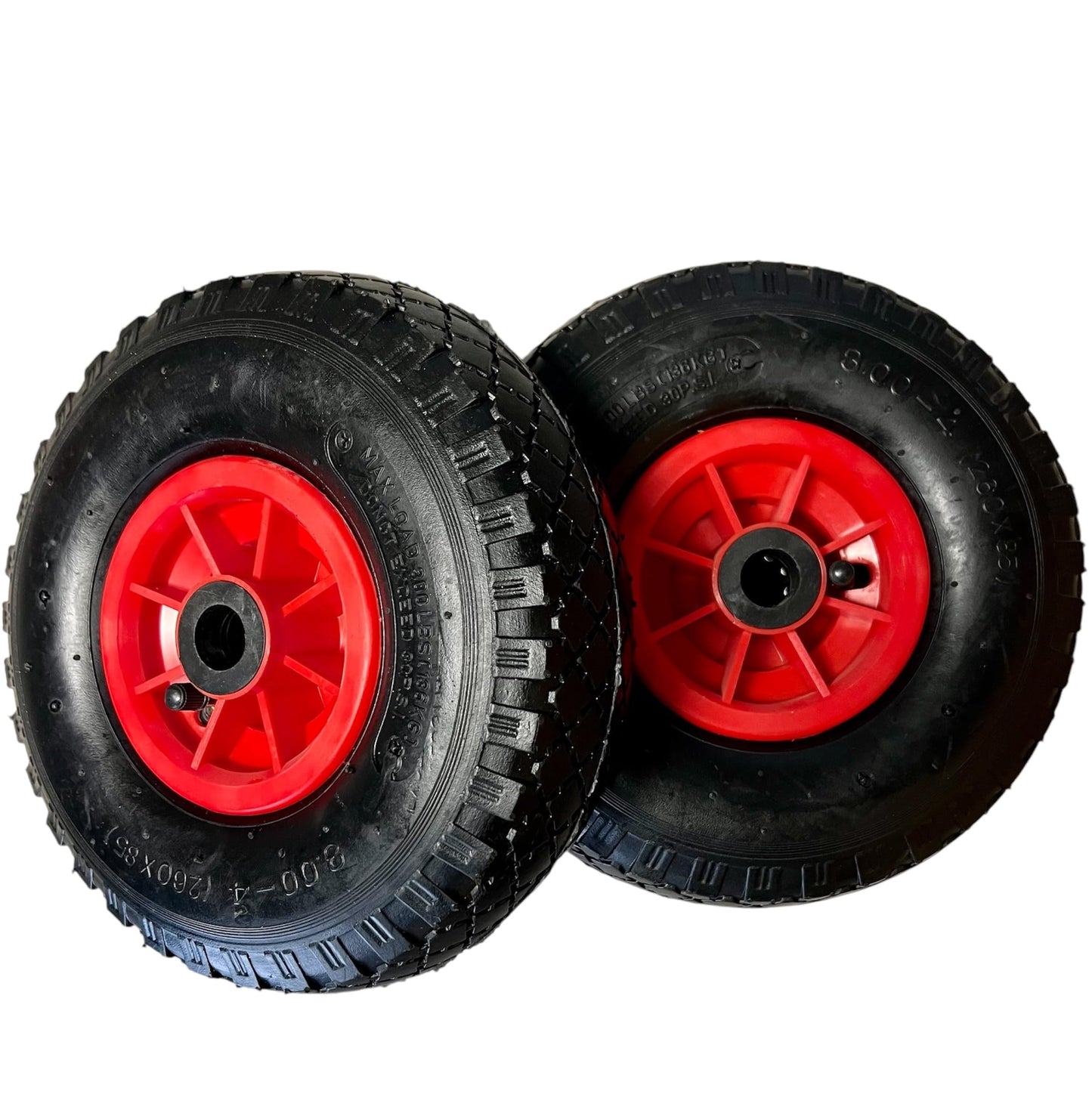 TMV24® 2x Hand Truck Wheel Pneumatic Tire 3.00-4, 260x85 with Tube & Wheel for 2cm Ø Axle Hand Truck Cart Air Tire Spare Wheel Ball Bearing Wheelbarrow Wheel Angle Valve Black/Red
