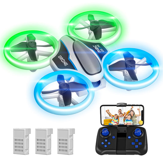 Mini drone with HD 720P camera for kids, RC drone with LED lights, quadcopter with 3D flips, headless mode and 3 batteries, 21 mins long flight time, toy drone helicopter for kids and beginners.