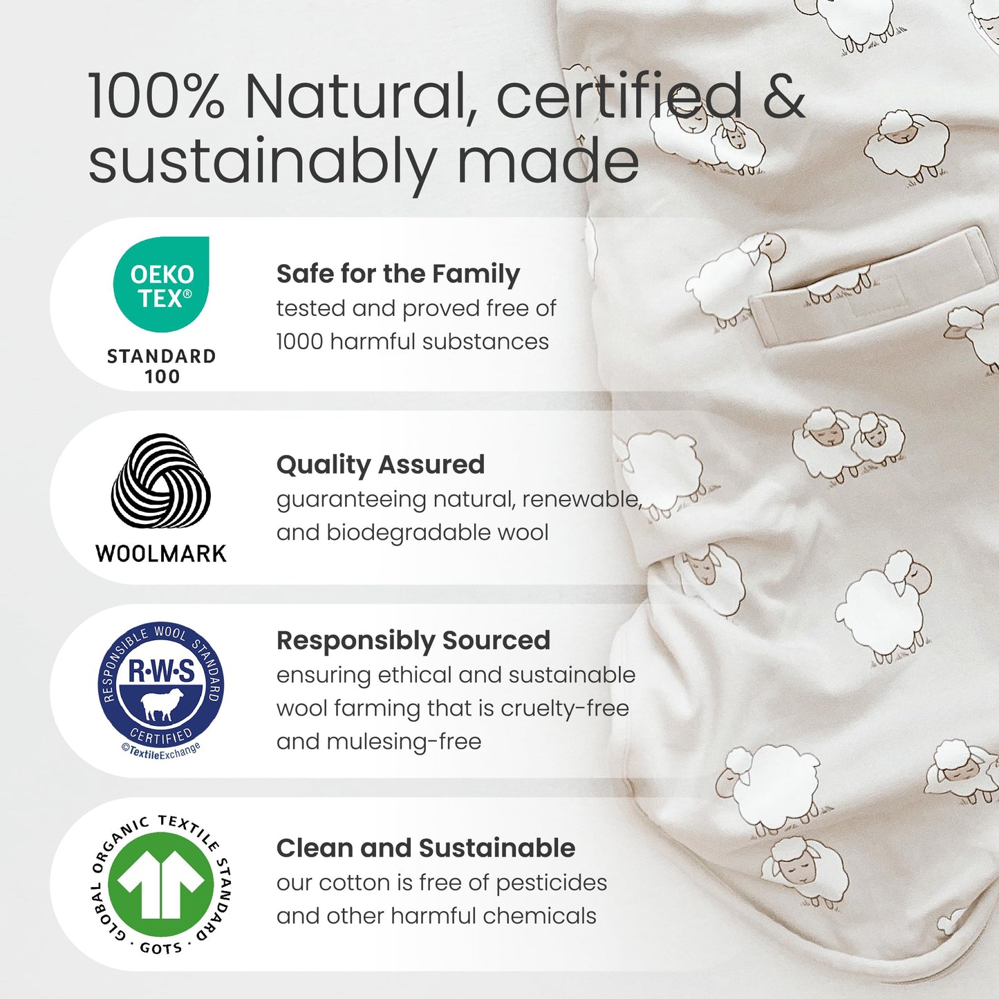 Woolino 4 Season Baby Sleeping Bag - Ultimate sleeping bag made from Merino wool - Two-way zipper adjustable Universal Size (2-24 months), Earth