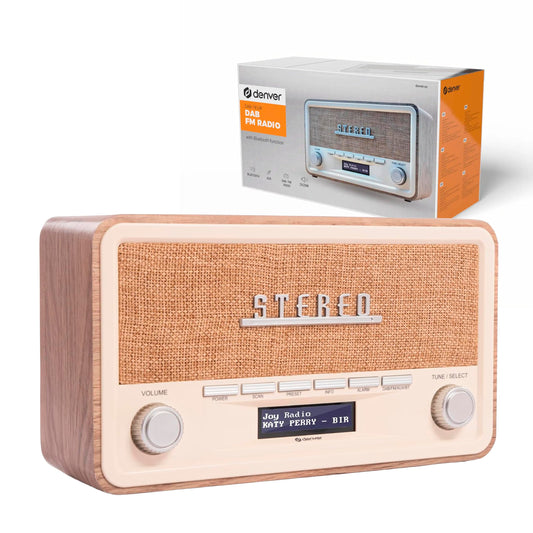 Denver Retro DAB-18 Digital radio | DAB Plus radio with Bluetooth & FM | 2x20W stereo speakers | Small radio with power plug | Kitchen radio with good sound | LCD display & alarm function