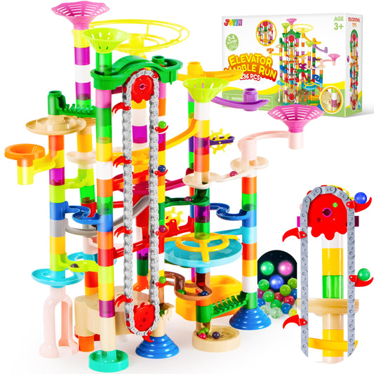 JOYIN Marble Run 236-Piece Ball Track Learning Toy Building Blocks Toy with Motorized Elevator, STEM Building and Learning Toy for Kids aged 7, 8, 9, 10, 11, 12 years.
