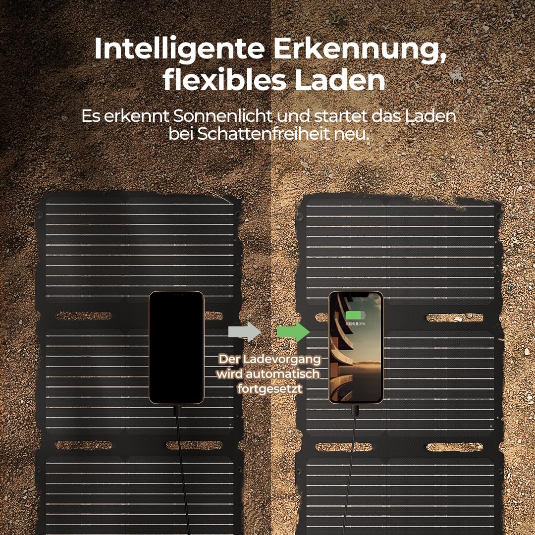 BougeRV 50W ETFE Foldable Solar Panel, Fiberglass 270°, 0.8 kg, Solar Module with DC/USB-C/USB-A outputs, Portable Solar Panel with Carabiner, Compatible with phone, tablet, small power station.