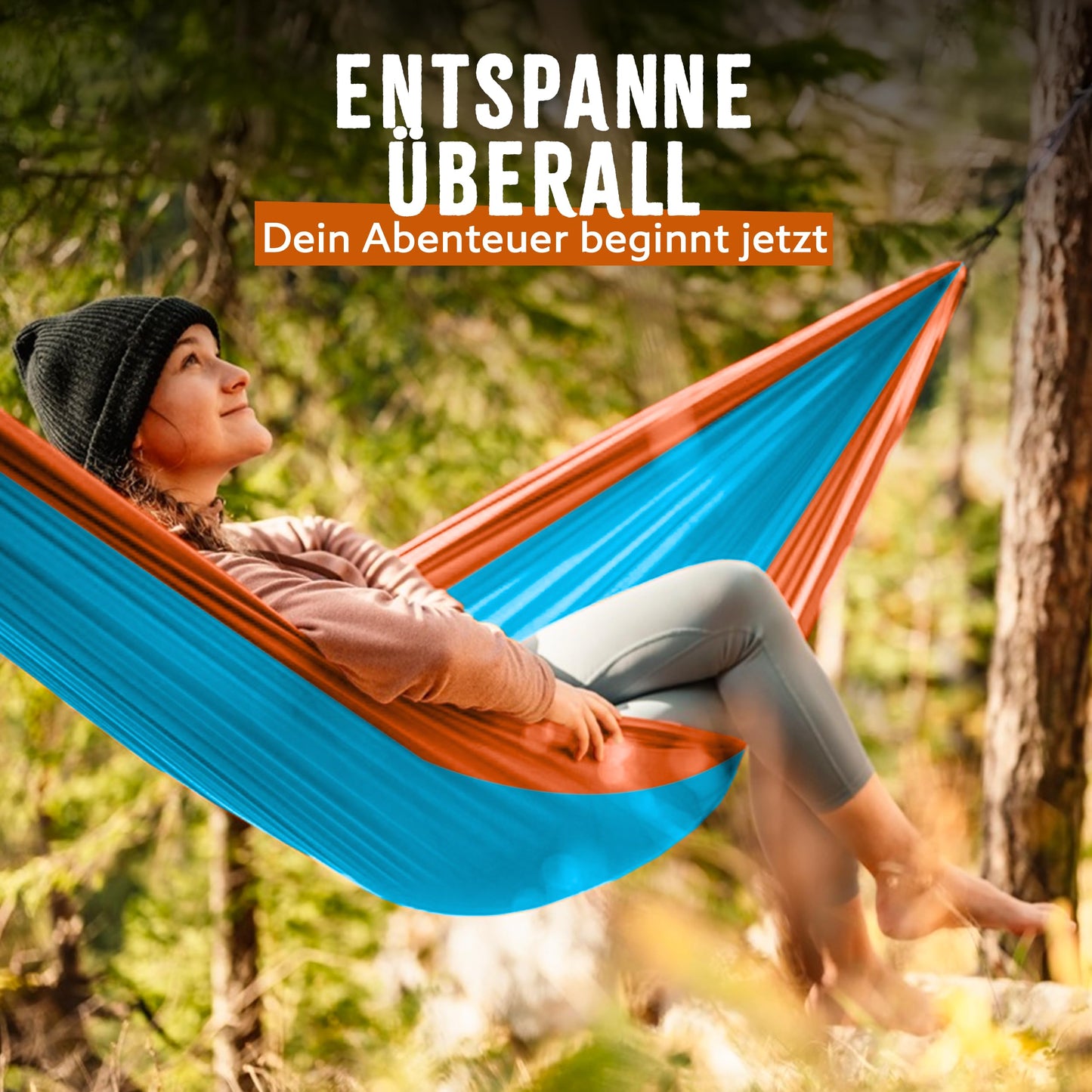 Monkey Swing Hammock Ultralight incl. carabiner & heavy-duty straps (up to 300 kg load capacity, 275 x 140 cm) - perfect for camping, outdoor, trekking & as a travel hammock (turquoise/orange)