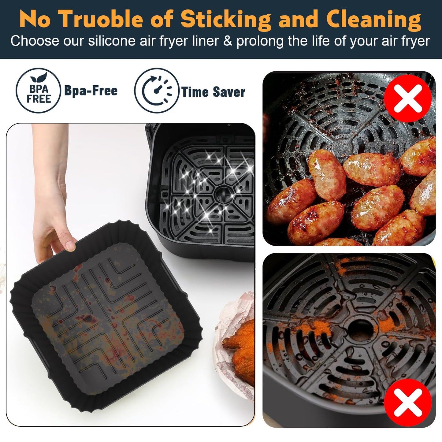 Hot Air Fryer Accessories 19-23cm, Square Airfryer Accessories for Ninja, Philips, COSORI, Russell Hobbs, Tefal, Cecotec 4.5L-8L, With Grill Rack Silicone Mold Airfryer Parchment Paper