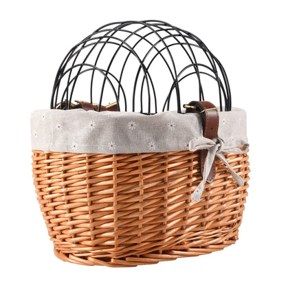 Nagoyuki cat dog bicycle front handlebar basket pet seat hand-woven wicker road bike basket pet cat dog carrier.
