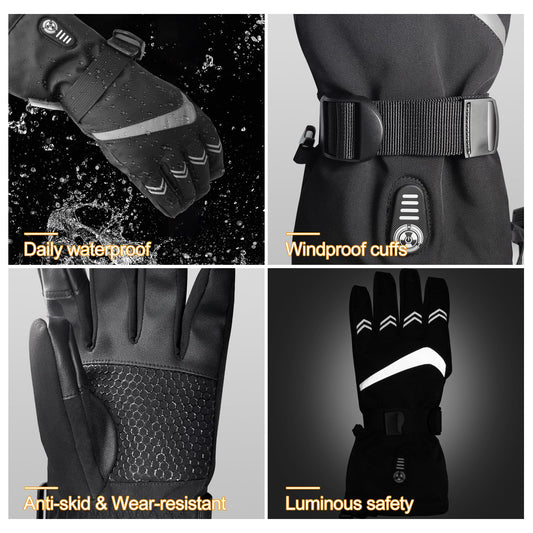 HATMIG Heated Gloves, Electric Heated Gloves Women Men, Rechargeable Heated Gloves Waterproof 5 Heating Levels Ski Gloves-L