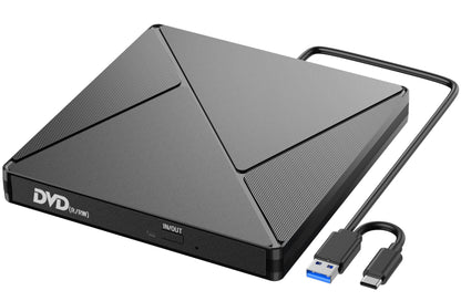Umaniy External CD DVD Drive, USB 3.0 & USB-C CD/DVD Drive, CD DVD +/-RW ROM Burner Optical External DVD Drive for Laptop, PC, Desktop, MacBook, iMac, Windows 11/10/8/7/XP/Linux/MacOS