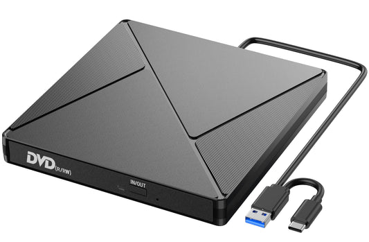 Umaniy External CD DVD Drive, USB 3.0 & USB-C CD/DVD Drive, CD DVD +/-RW ROM Burner Optical External DVD Drive for Laptop, PC, Desktop, MacBook, iMac, Windows 11/10/8/7/XP/Linux/MacOS