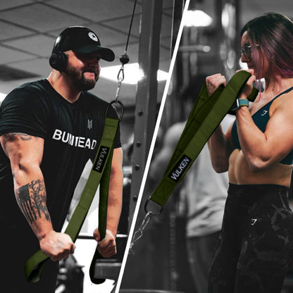 Vulken tricep rope cable attachment, 28.7 inches & 22 inches, two lengths, integrated rope, extendable, tricep extension straps, fitness equipment, green