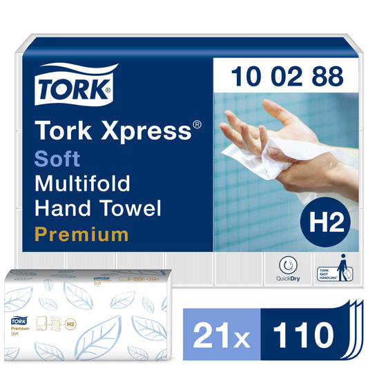 Tork Xpress soft Multifold Paper Towels 100288 - H2 Premium Folded Towels for Towel Dispensers - soft and absorbent, 2-ply, white - 21 x 110 towels