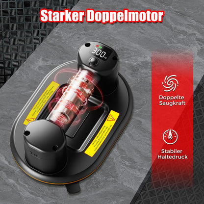 JUYLTOOL 24cm battery suction lifter with 300KG suction power, 2 motors, battery vacuum suction lifter tile lifter glass suction cup with auto re-suction function & LCD display for suction power & battery life, 4000 mAh battery