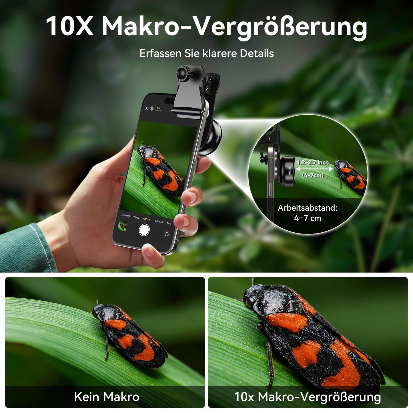 APEXEL Professional Macro Lens for dual/single lens, iPhone, Pixel, Samsung Galaxy smartphones.