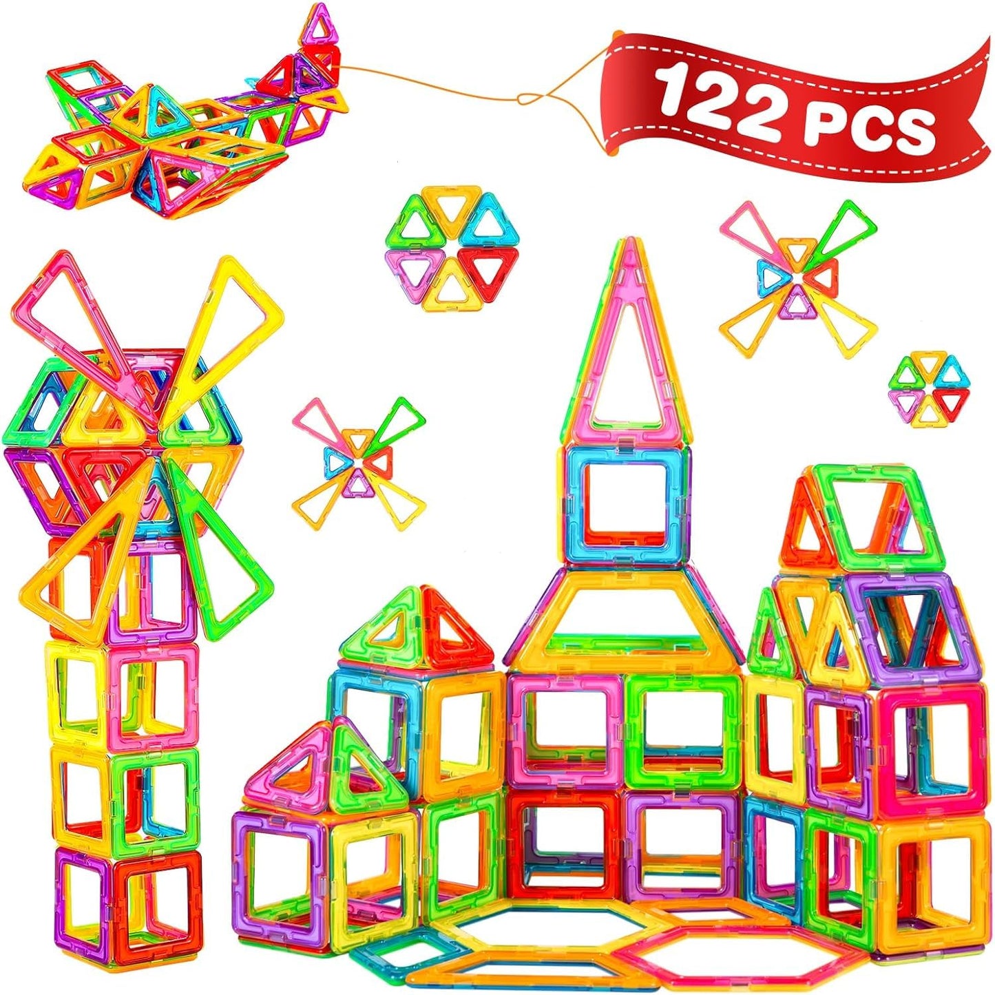 Crenova Magnetic Building Blocks 122 Pieces Magnetic Toy Magnet Blocks Toy for Kids Magnet Toy for Boys and Girls ages 3 4 5 6 7 8