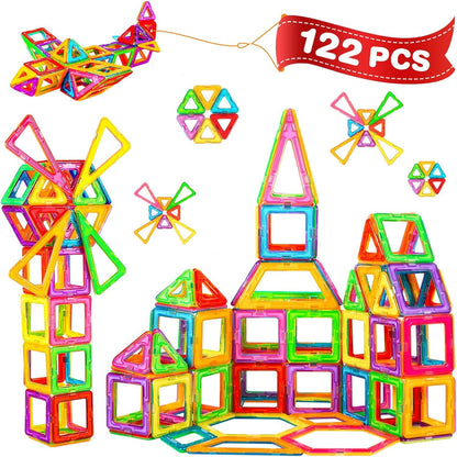 Crenova Magnetic Building Blocks 122 Pieces Magnetic Toy Magnet Blocks Toy for Kids Magnet Toy for Boys and Girls ages 3 4 5 6 7 8