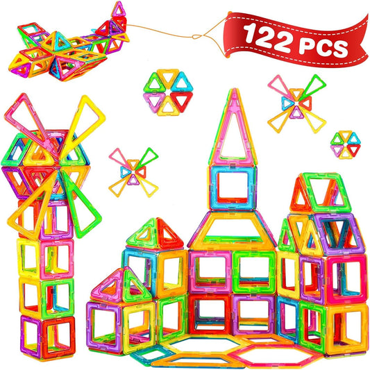 Crenova Magnetic Building Blocks 122 Pieces Magnetic Toy Magnet Blocks Toy for Kids Magnet Toy for Boys and Girls ages 3 4 5 6 7 8