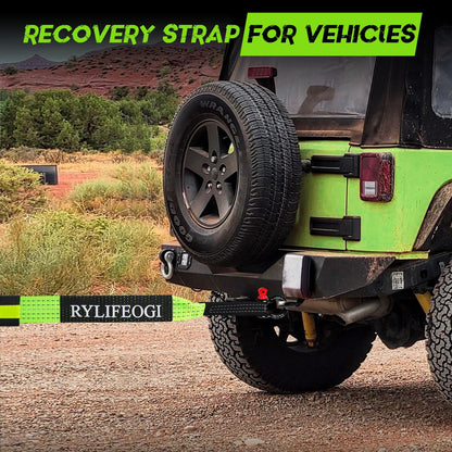 RYLIFEOGI Tow Rope 10 Tons (22,000Lbs), 5mx5cm Heavy Duty Tow Strap with 2 Reinforced Hooks 2 Gloves for Off-Road Vehicles (Green)