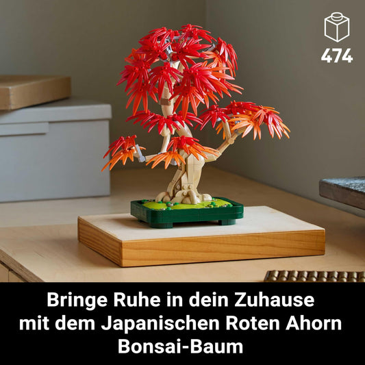 LEGO Botanicals Japanese Red Maple - Bonsai Tree - Artificial plant set with red & orange leaves, plus pot - Home Decor - Gift idea for adults - 10348