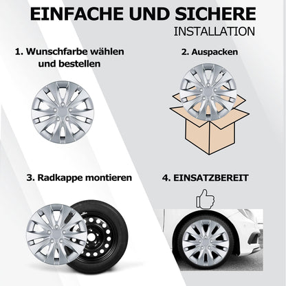 15-inch wheel caps - Silver hubcaps 4-piece set of 13-16 inches - Stormer wheel trims for steel rims - Decorative caps in black or silver - Wheel covers for car wheels