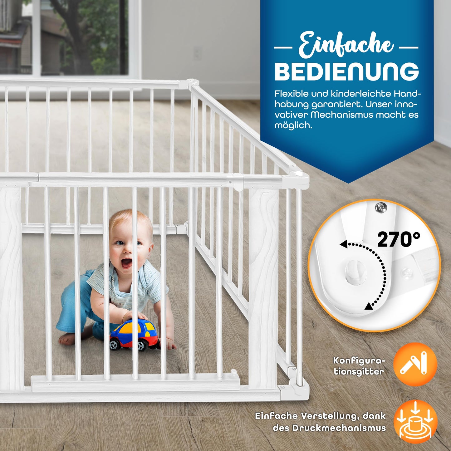 KIDUKU® 7.2m Baby Playpen XXL, foldable with door | Play yard with double security | Safety gate for kids, 8 panels | Adjustable playpen.