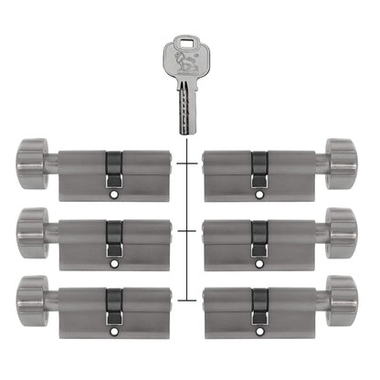 6x Cylinder lock with knob 60 mm 30/30 KD keyed alike including 20 keys