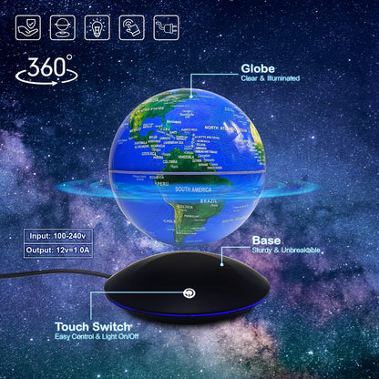 Dracarys Magnetic Levitation Globe with LED Lighting - Anti-Gravity Floating World Map Rotating Earth for Home Office Classroom Decoration, Educational Gift, and Birthdays Anniversaries.