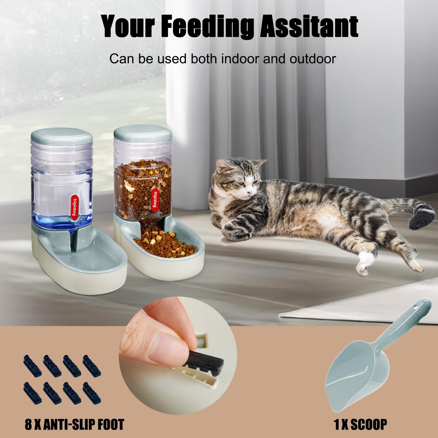 Automatic feeder for small and medium-sized pets, 3.8L, travel feeder and water dispenser for dogs, cats, pets (Gray)