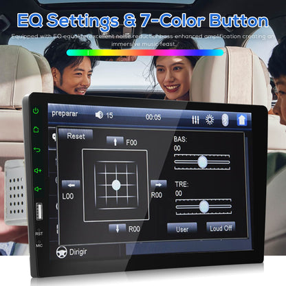 Car stereo 1 Din with Bluetooth hands-free calling IOS/Android Mirror Link 9 inch touchscreen, with Bluetooth FM Radio USB/AUX/TF/EQ/7 Colors Light Steering wheel control + Rearview camera Microphone