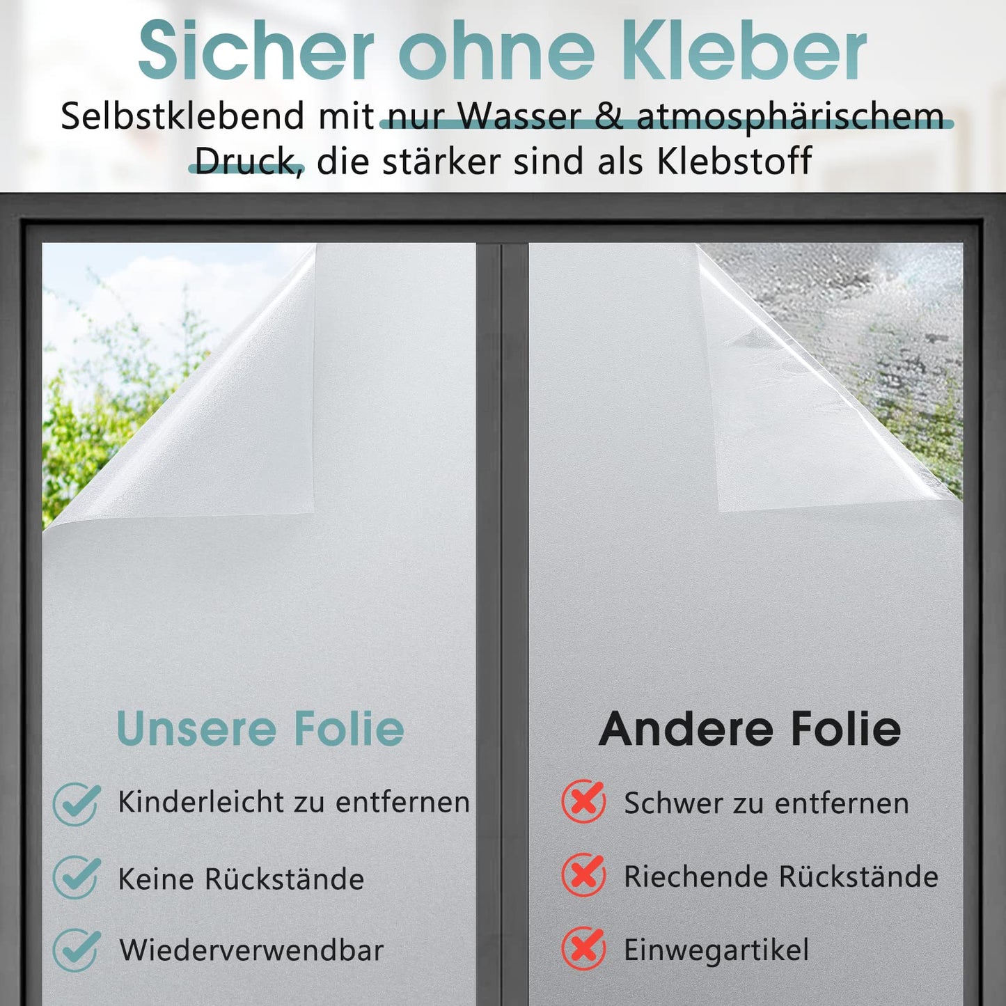 DOWELL window film opaque privacy film window 90x200cm, frosted glass film self-adhesive static cling film, privacy adhesive film privacy UV protection film glass film for bathroom