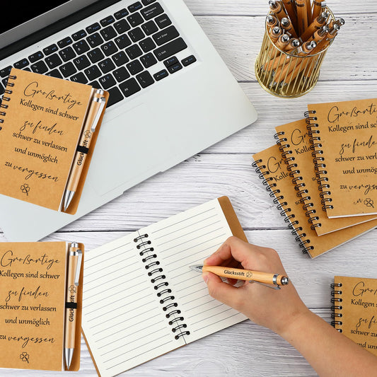 Sinmoe 6 Piece Farewell Gift for Colleagues Gift for Coworker Job Change Employee Thank You Spiral Notebook Lucky Pen Wood Ballpoint Pen (Great colleagues are hard to find)