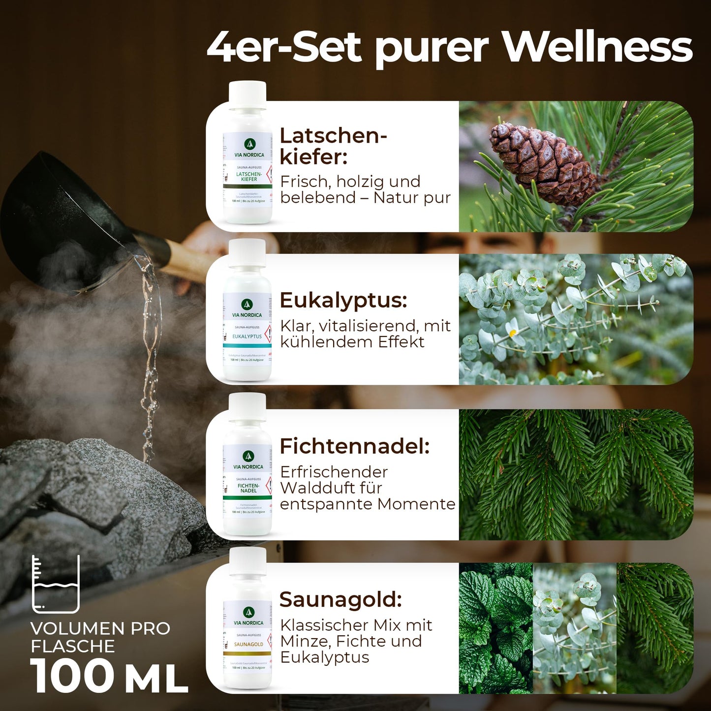 VIA NORDICA Sauna infusion set [BreathEasy complex formula] Sauna scents & essential oils - Great sauna infusion trial set, sauna oil sauna scent sauna accessories wellness infusion scent oil - Set Bio Breathe Freely