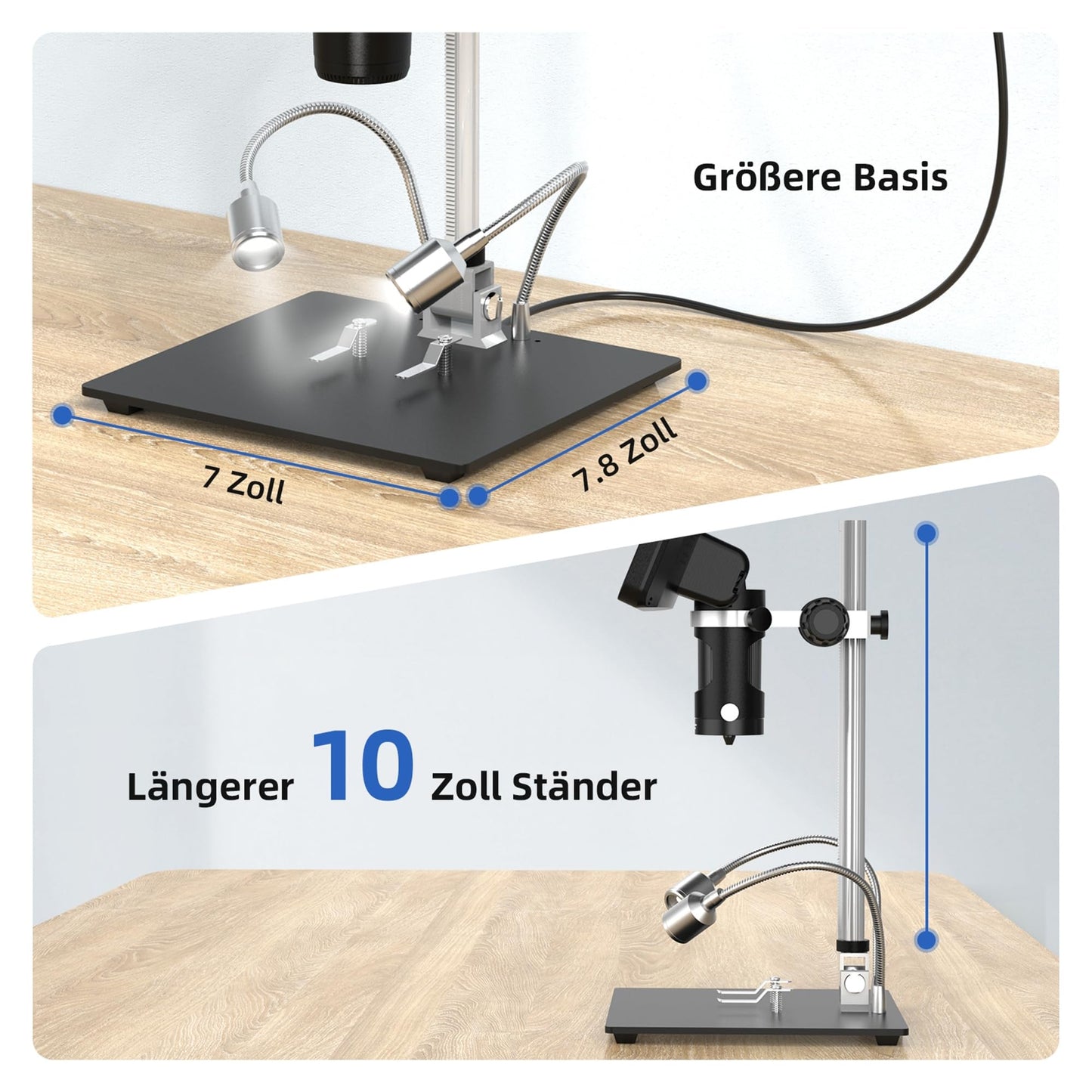 TOMLOV DM601 Triple Lens Digital Microscope, HDMI LCD Microscope with Screen, 7 Inch Soldering Microscope, Coin Loupe with Lights, Microscope with Slides, 10" Stand, 64GB, Windows/Mac Compatible