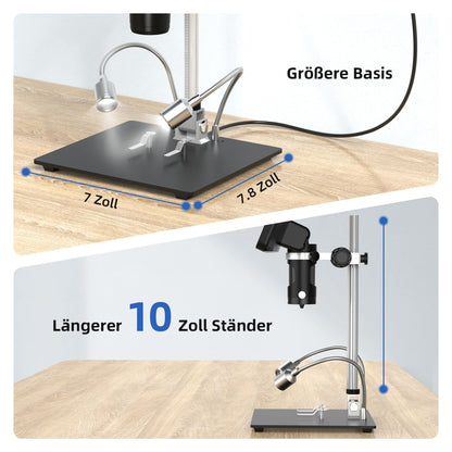 TOMLOV DM601 Triple Lens Digital Microscope, HDMI LCD Microscope with Screen, 7 Inch Soldering Microscope, Coin Loupe with Lights, Microscope with Slides, 10" Stand, 64GB, Windows/Mac Compatible
